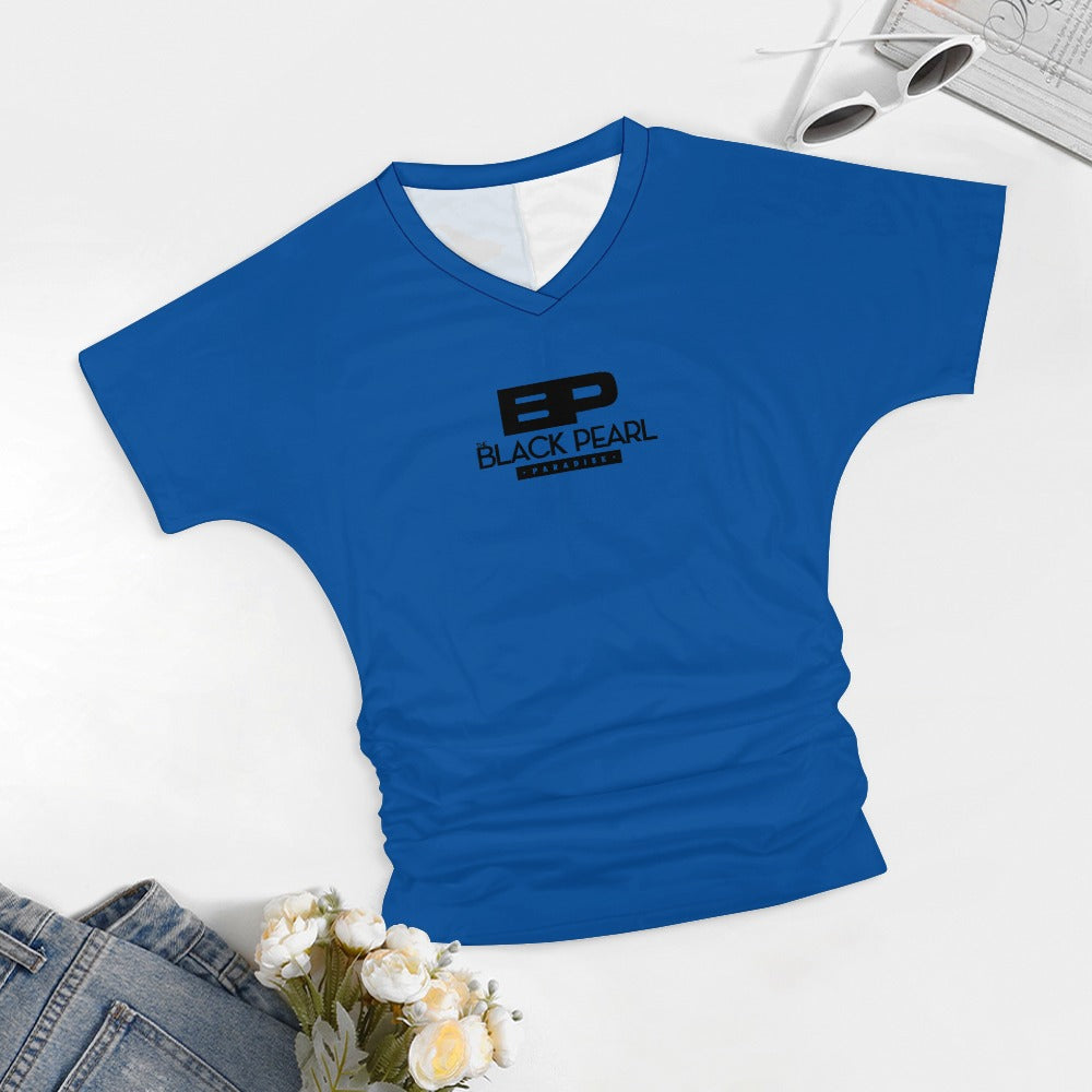 V-neck pleated T-shirt