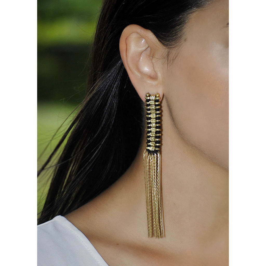 Silver Temple Tassel Earrings