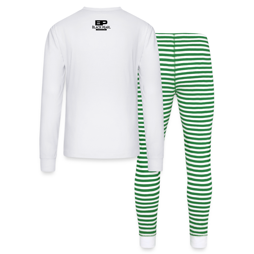 Unisex Pajama Set - white/green stripe